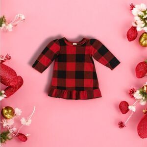 Charming Red and Black Fleece Plaid Baby Nightgown